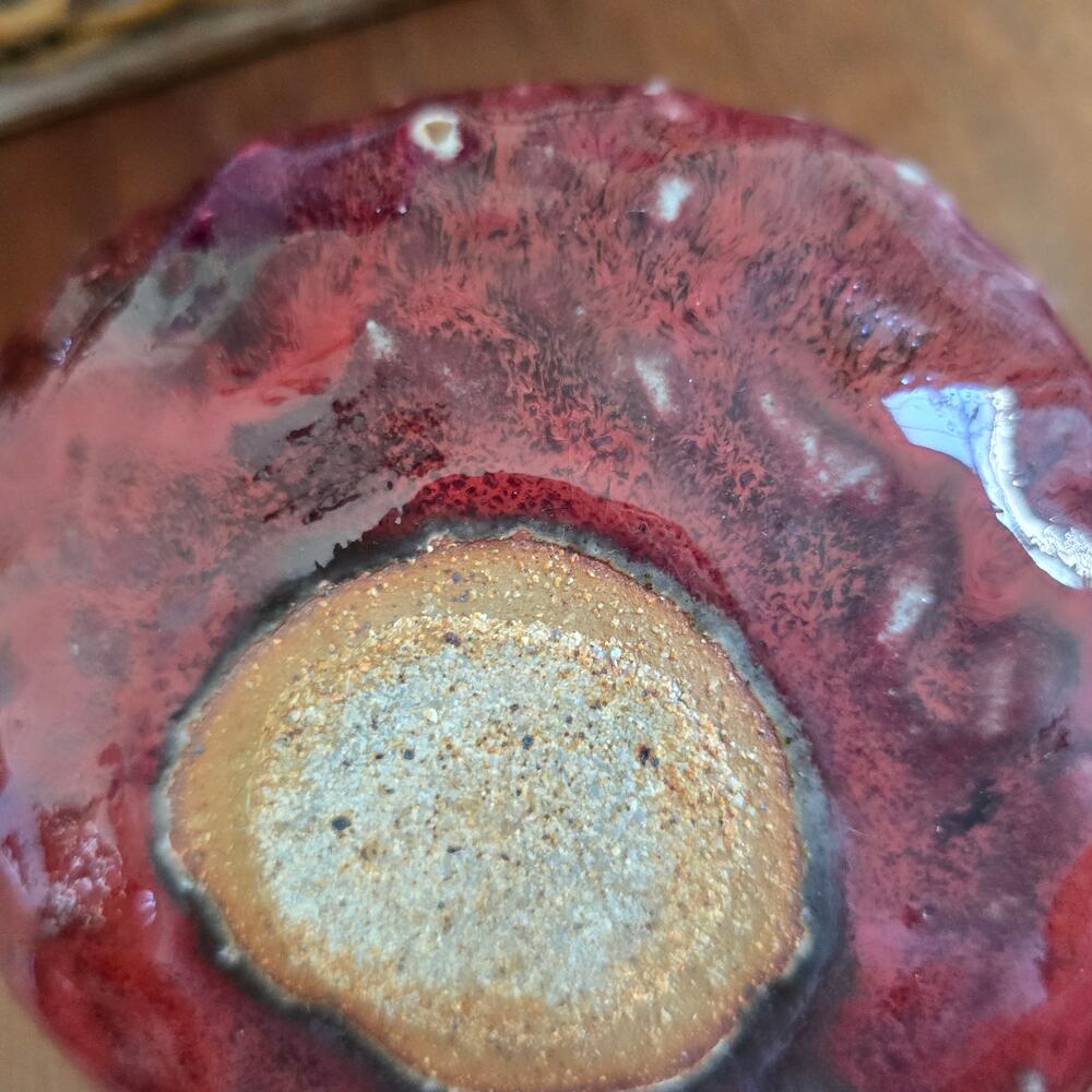 Studio Art Pottery Red Bowl Gray Drip Rim Glazed Classic Rustic Earthy Boho - Picture 10 of 10